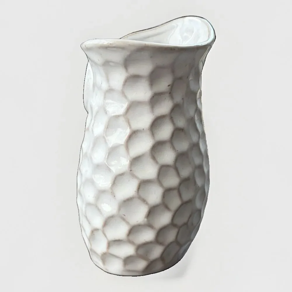 Dimple Pattern Owl 6” White Vase Planter Farmhouse Napco